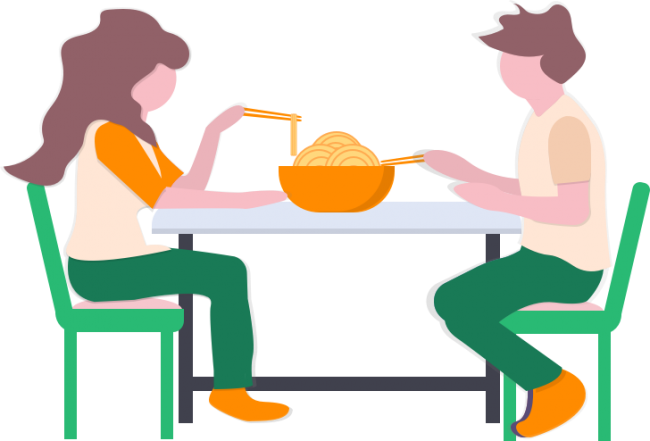 two people sitting at a table eating